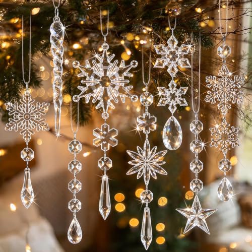 GuassLee 20 Pack Clear Acrylic Snowflake Christmas Ornaments - Winter Wonderland Decorations