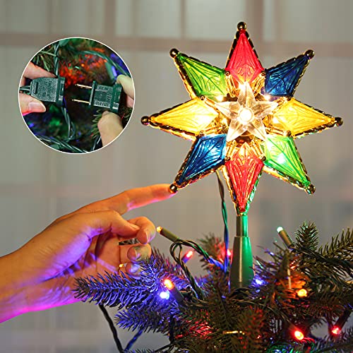 Brizled Multicolor Lighted 8-Inch Double-Sided Christmas Star Tree Topper with Warm Lights