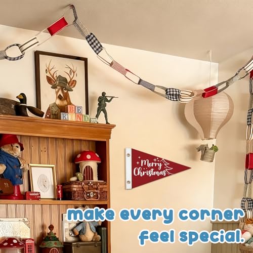 Christmas Kids Room Decoration Felt Banner,Red Merry Christmas Wall Hanging Banners Flags for Kids Room Bedroom Nursery Playroom Decor 7.4x14 Inch
