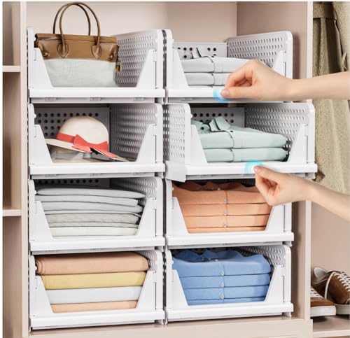 caktraie 4 Pack Stackable Closet Storage Basket - Bins