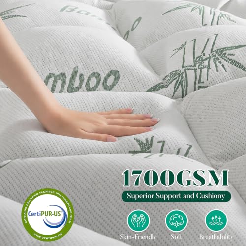 Green Full Size Memory Foam Mattress Topper 3 Inch Cooling Bamboo Viscose Pillow Top