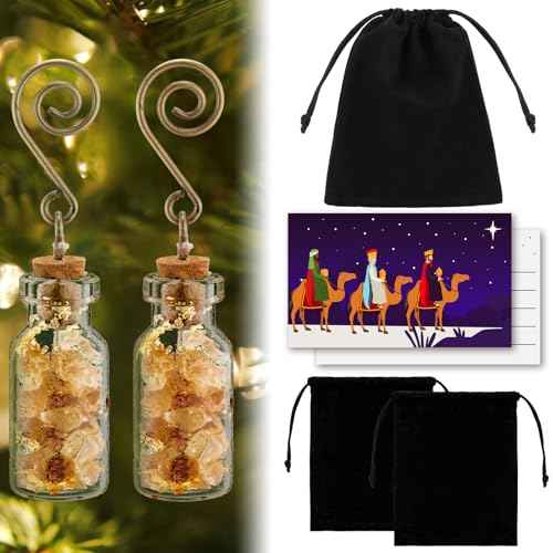 Zhanmai 2 Sets Christmas Nativity Religious Christian Ornaments Gifts Gold Frankincense and Myrrh Gift Set Myrrh Resin Three Wise Men Gifts Three King Catholic Christmas Ornaments for Christmas Tree