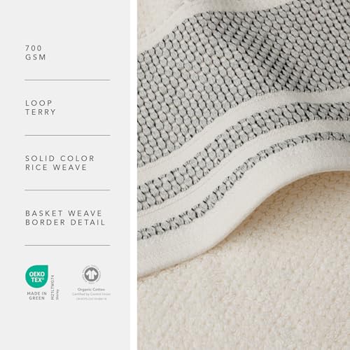 Luxury Organic Cotton Bath Towel Set 700 GSM Rice Weave Jacquard - 2 Bath & 2 Hand Towels, Cream