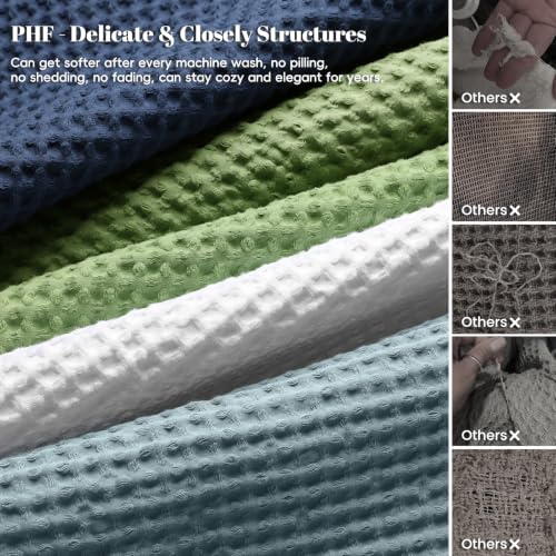 PHF 100% Cotton Waffle Blanket Lightweight Breathable, Queen Size,