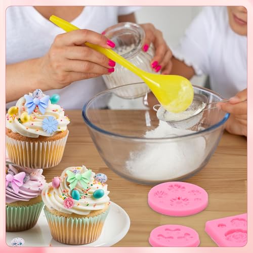 Pimoys 4 Pcs Flower&Bow Molds for Chocolate, Bow Chocolate Molds Silicone Cake Pop Mold Christmas Candy Mold Silicone for Wax Melts Birthday Cake Decoration