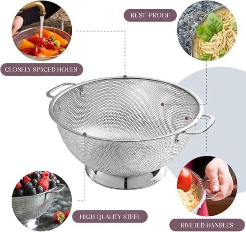 5 Qt Stainless Steel Colander for Kitchen - Pasta & Rice Strainer, Durable & Rust-Resistant