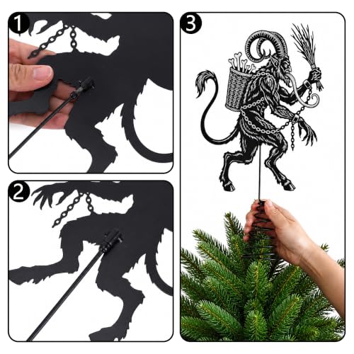LFUTARI 2Pcs 7.9x6 Inch Metal Gothic Krampus Christmas Tree Topper - Black Holiday Decor