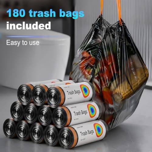 Automatic Touchless Bathroom Trash Can with 180 Drawstring Bags, Slim & Rechargeable