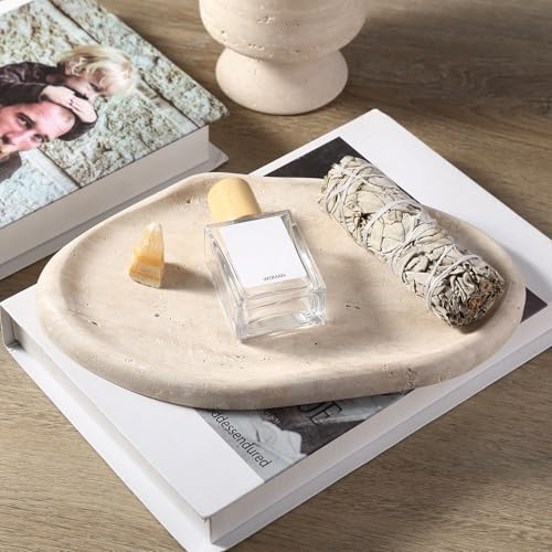 Travertine Yellow Cloud-Shaped Marble Vanity Tray for Jewelry Perfume & Keys - 10x7 Inches