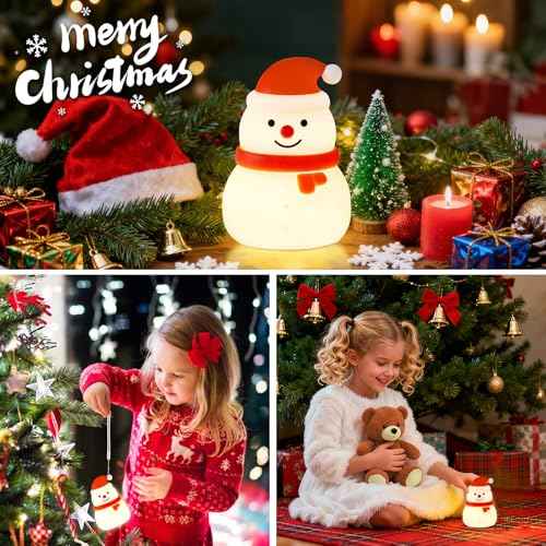 Squishy Christmas Snowman Night Light with RGB Modes Dimmable Nursery Breastfeeding Nightlight Hangable Cute Christmas Lamp Novelty Rechargeable Silicone Touch Bedside Lamp for Bedroom Dorm Decor