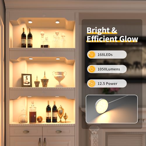 WOBANE 6 Pack Dimmable LED Puck Lights for Under Cabinet, Linkable & Switch Control