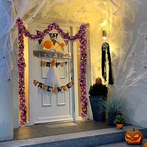JXITON 33FT Halloween Tinsel Garland Metallic Hanging Twisted Garland for Halloween Party Home Decoration,Orange Purple Black