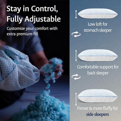 Queen Size Cooling Gel Memory Foam Pillows Set of 2 - Adjustable Support, Breathable Cover