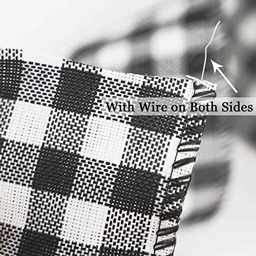 MEEDEE Black Checkered Ribbon Black Halloween Ribbon 2.5 Inch Christmas Plaid Ribbon 25 Yards Black Buffalo Plaid Ribbon Bulk Black Gingham Ribbon Black and White Ribbon for Christmas Tree