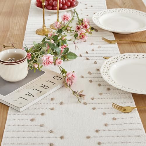 Wracra Boho Taupe/Woven Table Runner 14x48 Inches with Fringe - Rustic Home Decor