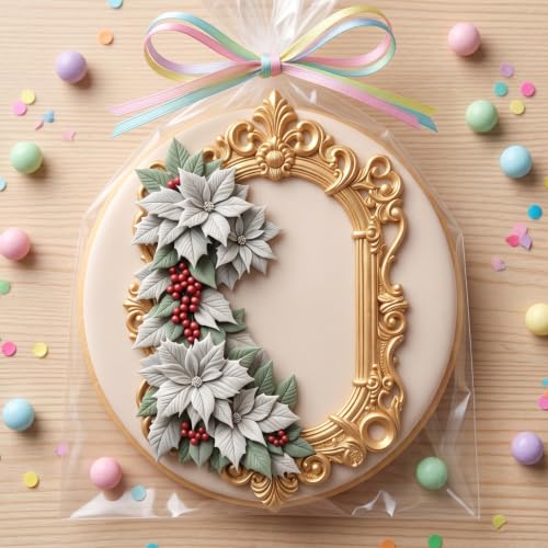 YIHUOMOLDS Christmas Vintage Frame Poinsettia Fondant Silicone Mold - Style P