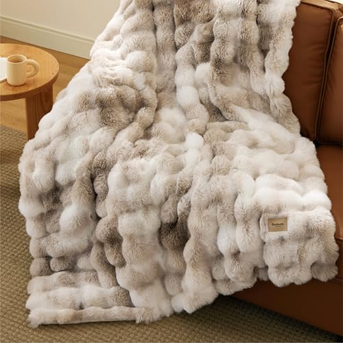 Bedsure Faux Fur Bubble Throw Blanket - Tie-dye Taupe 50x70 XL