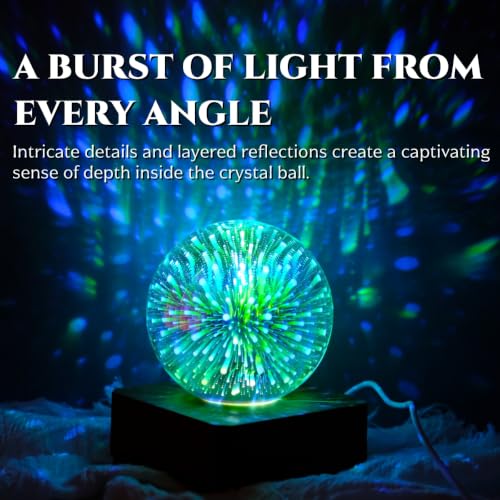 3D Fireworks Glass Ball Night Light - 7-Color Changing Table Lamp with Wooden Base | HOWORR