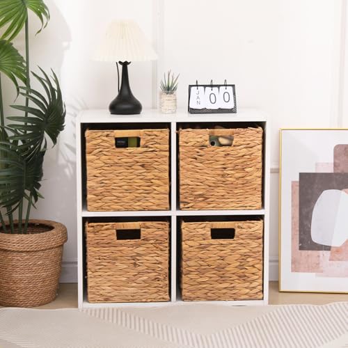 Water Hyacinth Storage Baskets 11x11 inch - 4 Pack Handwoven Cube Bins