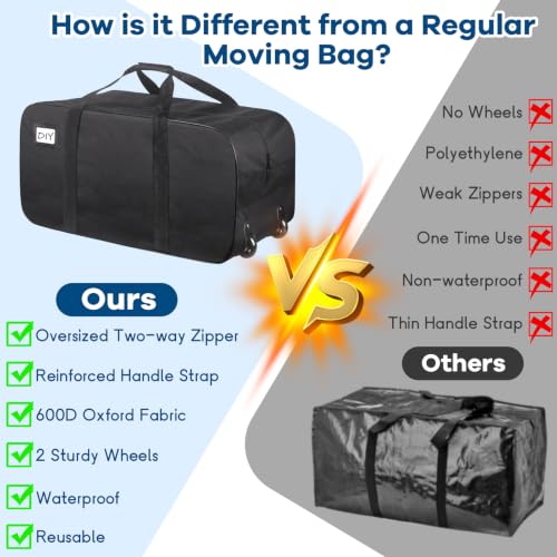 Heavy Duty Wheeled Duffel Bags 92L Large Travel Storage 2 Pack