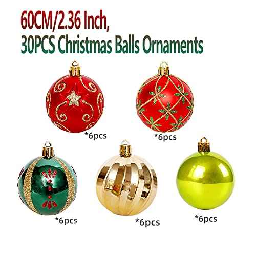 30PCS Christmas Balls Ornaments, Shatterproof Holiday Bulbs Festive Wedding Hanging Ornaments Christmas Tree Decoration (Green&Gold)