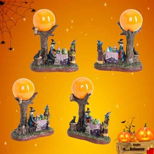 Halloween Village Accessories Decor Halloween Witch Statue for Holiday Decorations Witch and Black Cat Dead Tree Figurine for Shelf Bookshelf Table Home Party