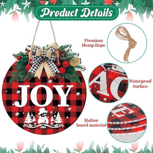 OuMuaMua Black Plastic Nativity Christmas Signs Set - Christian Door Decor, Buffalo Plaid, 6-Pc