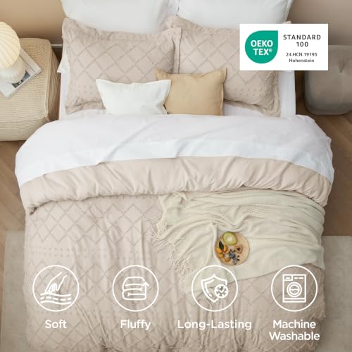 Bedsure Boho Tufted Beige Twin XL Comforter Set - Farmhouse Style Bedding