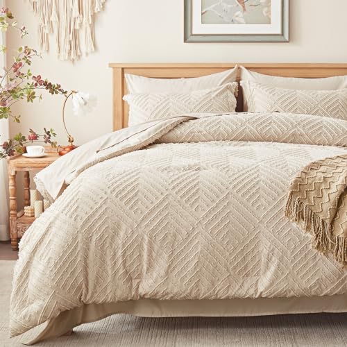 Zzlpp Queen Comforter Set 7 Piece Beige Bed in a Bag - Queen, All Season Cozy Bedding with Tufted Design