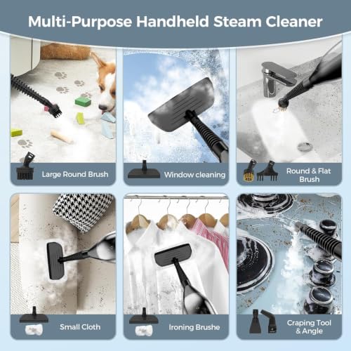 Black 12-in-1 Handheld Steam Mop & Floor Cleaner with Detachable Tank