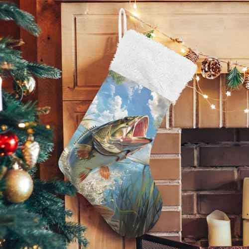 Bass Fish Christmas Stocking Xmas Stocking Decorations for Holiday 17.71 * 12.2 inch