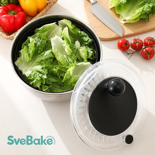Black Stainless Steel Salad Spinner 5.3 Qt with Quick Dry & Stop - Easy Drain