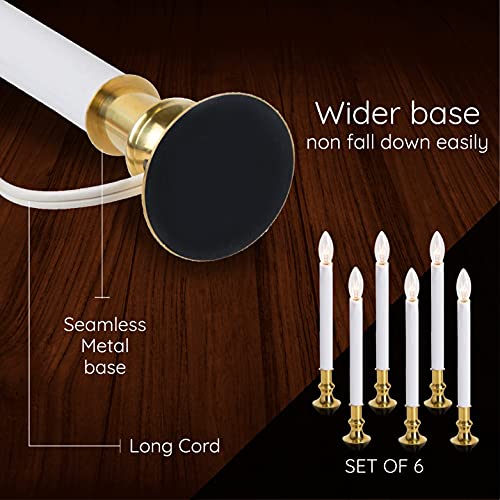 TUDAK 6-Pack Electric Christmas Window Candle Lamps with Auto Sensor - Brass Base, LED Bulb, 9"