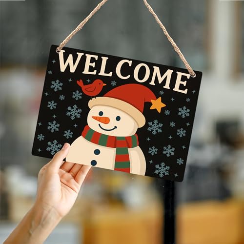 Rustic Snowman Welcome Wooden Sign - Christmas Yard & Porch Decor 10x8 Inch