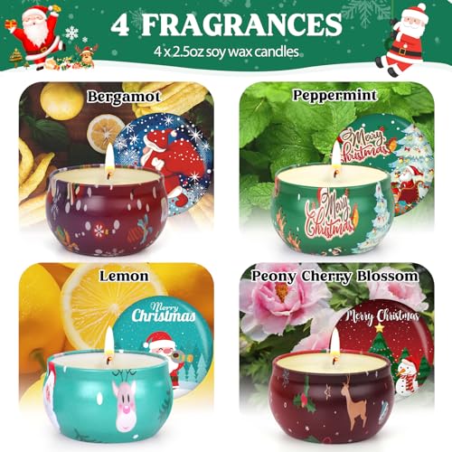 Christmas Scented Candle Gift Set with Mini Hand Cream & Lip Balm – 4 Premium Scents