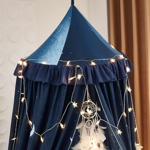 Kertnic Night Sky Ruffle Princess Bed Canopy for Girls Room Decoration, Mosquito Net & Play Tent