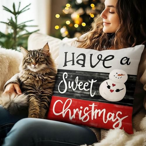 Christmas Tree Red & Black 18" x 18" Throw Pillow Covers Set of 4 – Santa Merry Xmas Decor