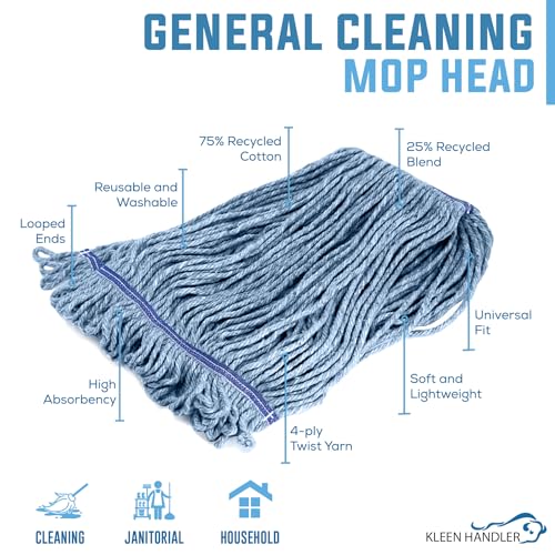 Heavy Duty Commercial Loop End Mop Head Replacement 6 Pack - Blue, Universal Fit