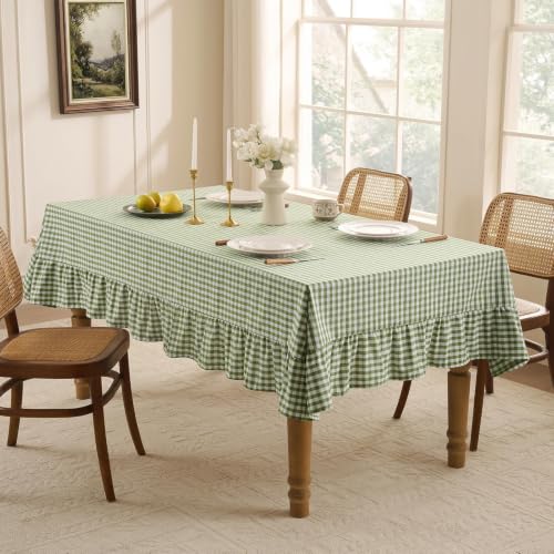 Romanstile Gingham Ruffled Tablecloth Rectangle, 60 x 120 Inch, Sage