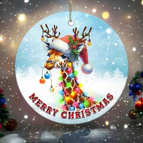 2025 Christmas Ornament - Giraffe Merry Christmas Ceramic Ornament, Christ-mas Tree Decoration, Giraffe Hanging Ornament, Gift for Family, Friends, Giraffe Lovers