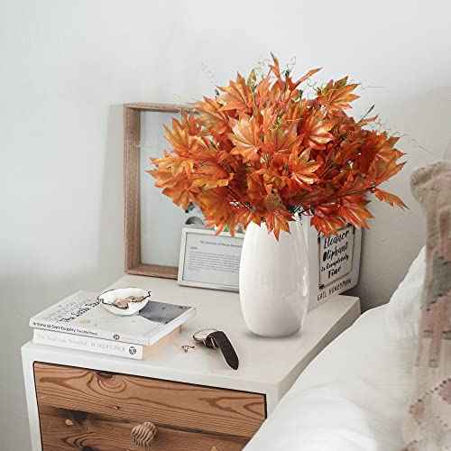 Sggvecsy Artificial Fall Maple Leaves Branches Autumn Fake Shrubs Silk Maple Leaf Bushes Autumn Faux Plants Fall Leaves Stem for Indoor Outdoor Home Table Centerpieces Thanksgiving Decoration, 4 Pcs