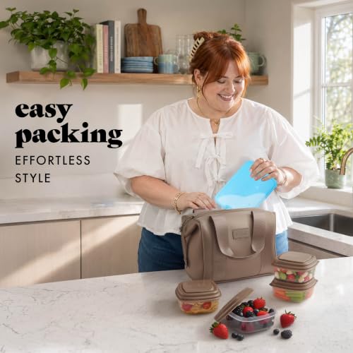 Neoprene Lunch Bag for Women with Ice Pack & Containers - Taupe