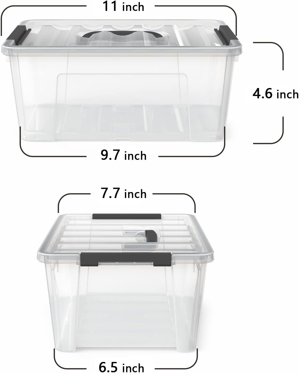 WYT Clear Storage Latch Bins - 6-Pack Organizer Box with Handles & Lids | 5-Litre Capacity