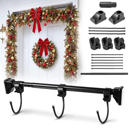 Adjustable Christmas Garland Hanger for Front Door, No-Drill Tension Fit, 27.6-47.2 Inches