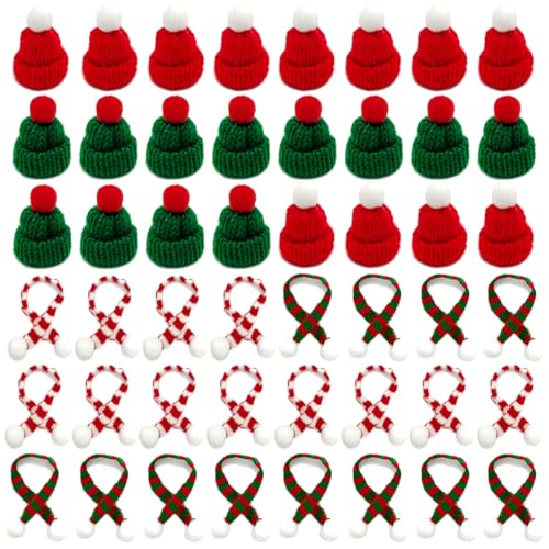 Mini Santa Hat and Scarf Ornaments 48pc Set for Christmas Crafts & Tree Decor