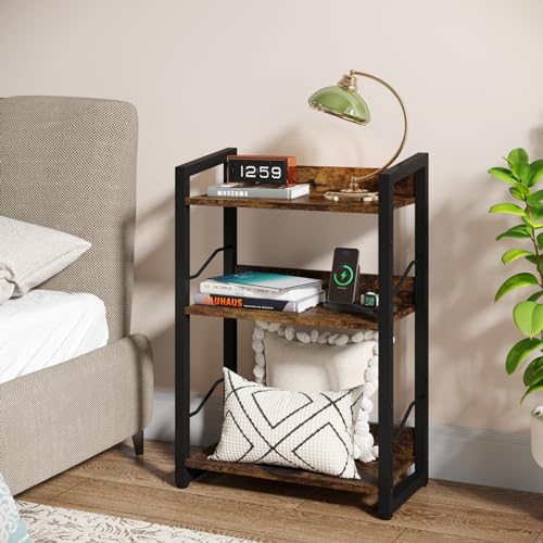 Rustic Brown 3-Tier Small Bookshelf Bookcase with Edge Protection