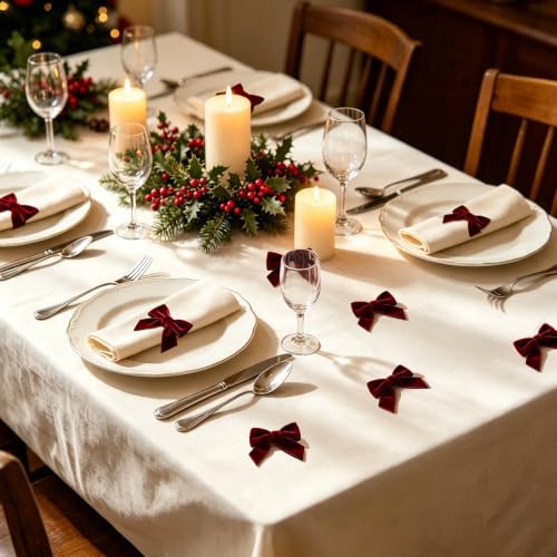 APHIUFR Burgundy Velvet Ribbon Bow 16 Pcs 3.5 x 3.5 in Christmas Decor