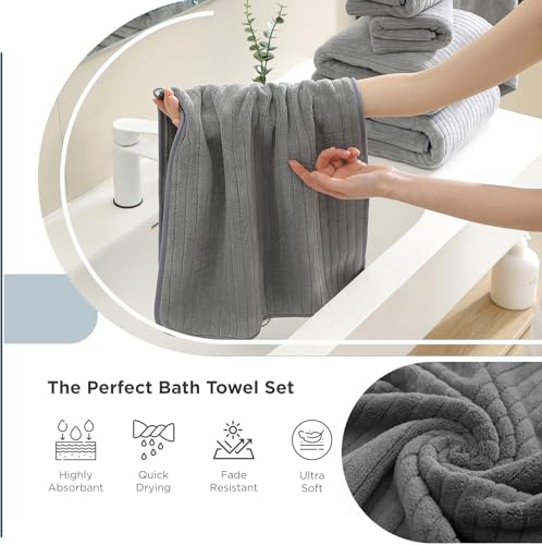 Hailea 18-Piece Family Bath Towel Set Grey - Ultra-Absorbent Quick Dry Towels