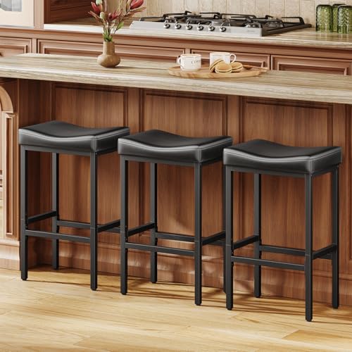 Vellorise Black 24 Inch Counter Height Bar Stools Set of 3 - Modern Compact Design