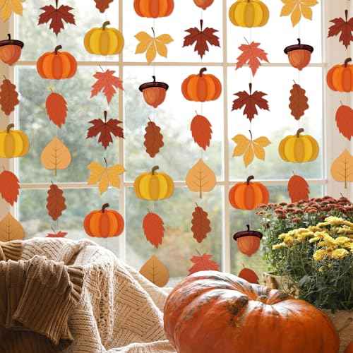 Thanksgiving Fall Maple Leaf Hanging Garland Decor Acorns & Maple Leaves Banner for Mantle Autumn Harvest Decorations Home Garden Wedding Wall Doorway Backdrop Supplies